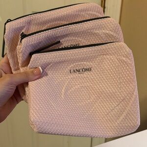NEW Set Of 3 Lancôme Pink & Black Cosmetic Toiletry Makeup Zip Bags